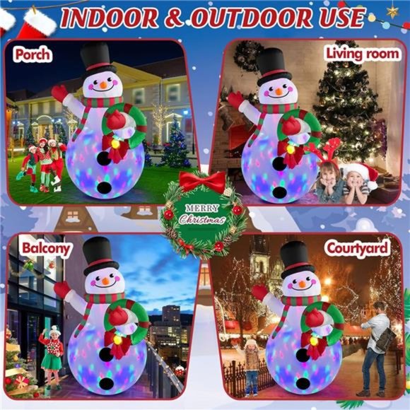 8FT Christmas Inflatable Snowman Holding Garland With Colorful LEDs Lights - Picture 4 of 6